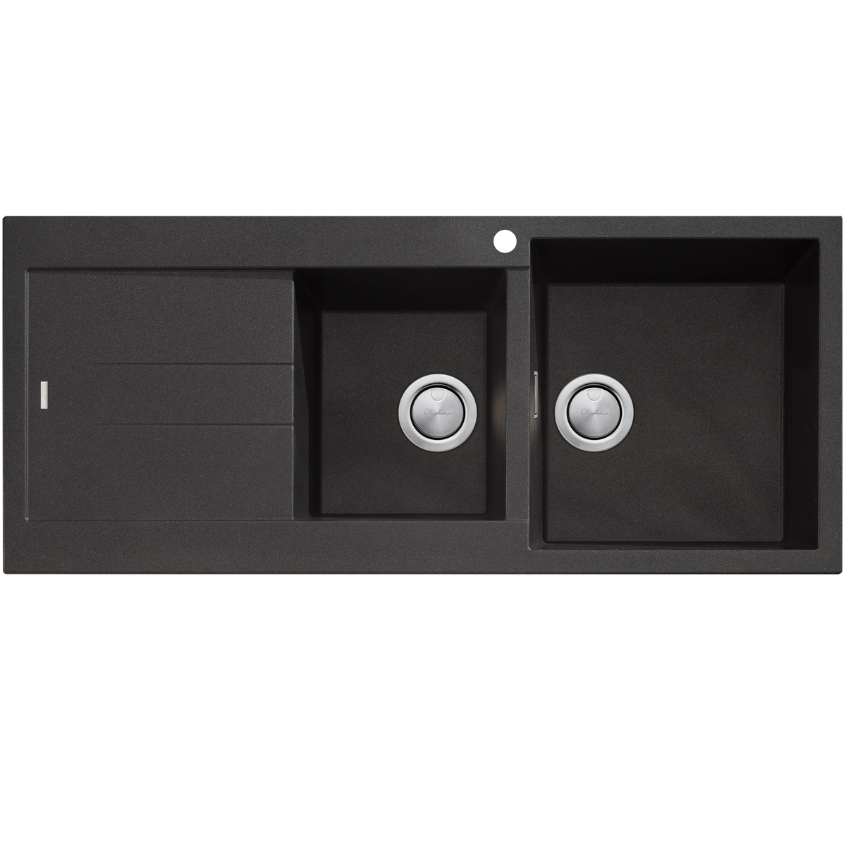 Santorini 1 and 3/4 Bowl Topmount Sink With Drainer Right Hand Bowl in Black