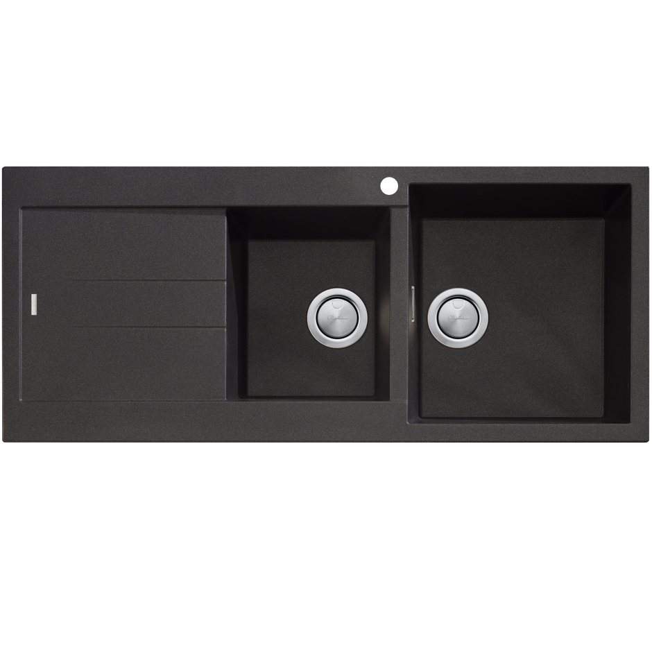 Santorini 1 and 3/4 Bowl Topmount Sink With Drainer Right Hand Bowl in Black