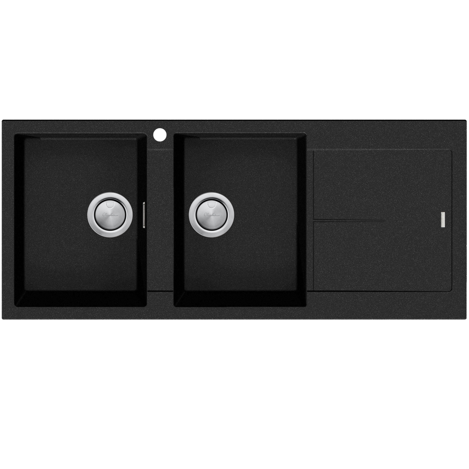 Santorini Double Bowl Topmount Sink With Drainer Left Hand Bowl in Black