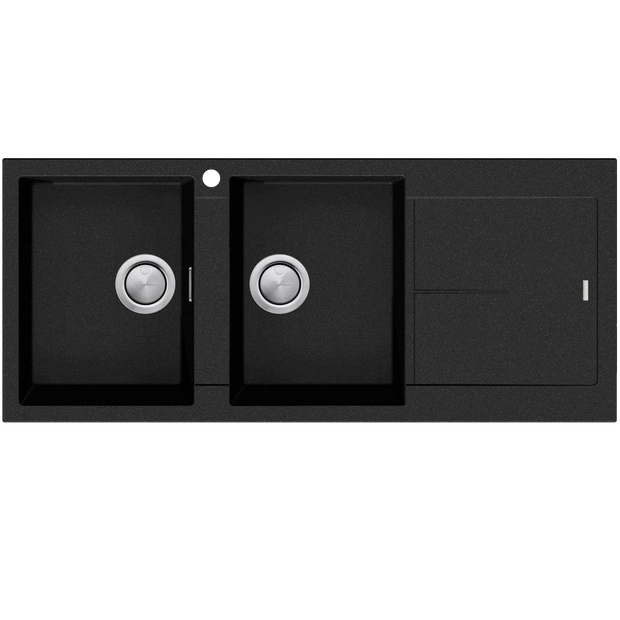 Santorini Double Bowl Topmount Sink With Drainer Left Hand Bowl in Black