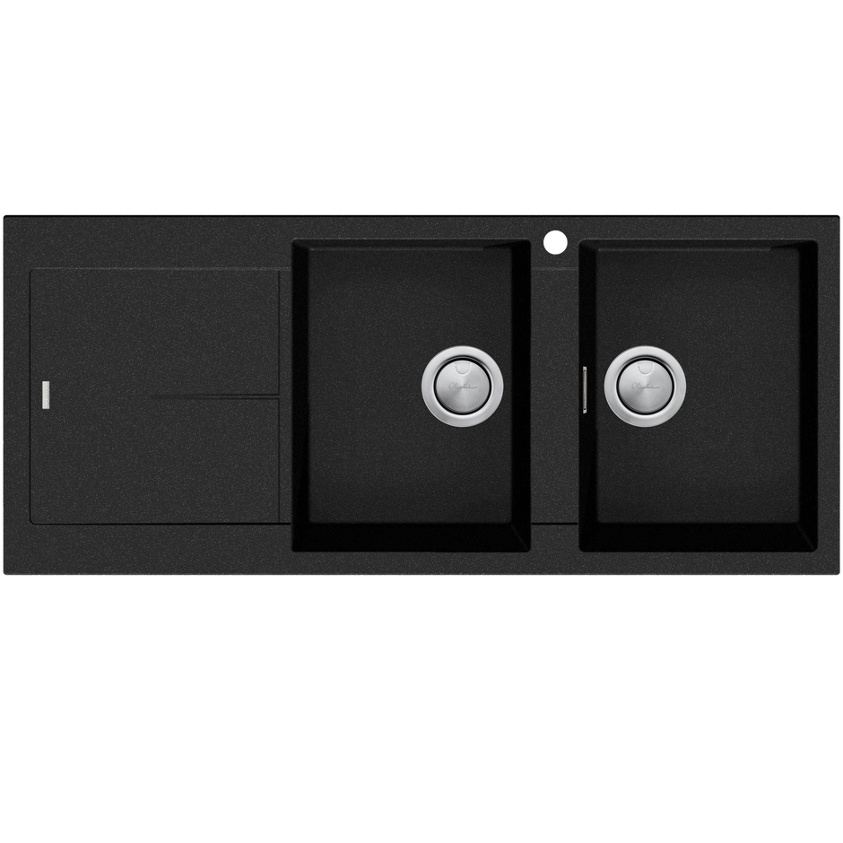 Santorini Double Bowl Topmount Sink With Drainer Right Hand Bowl in Black