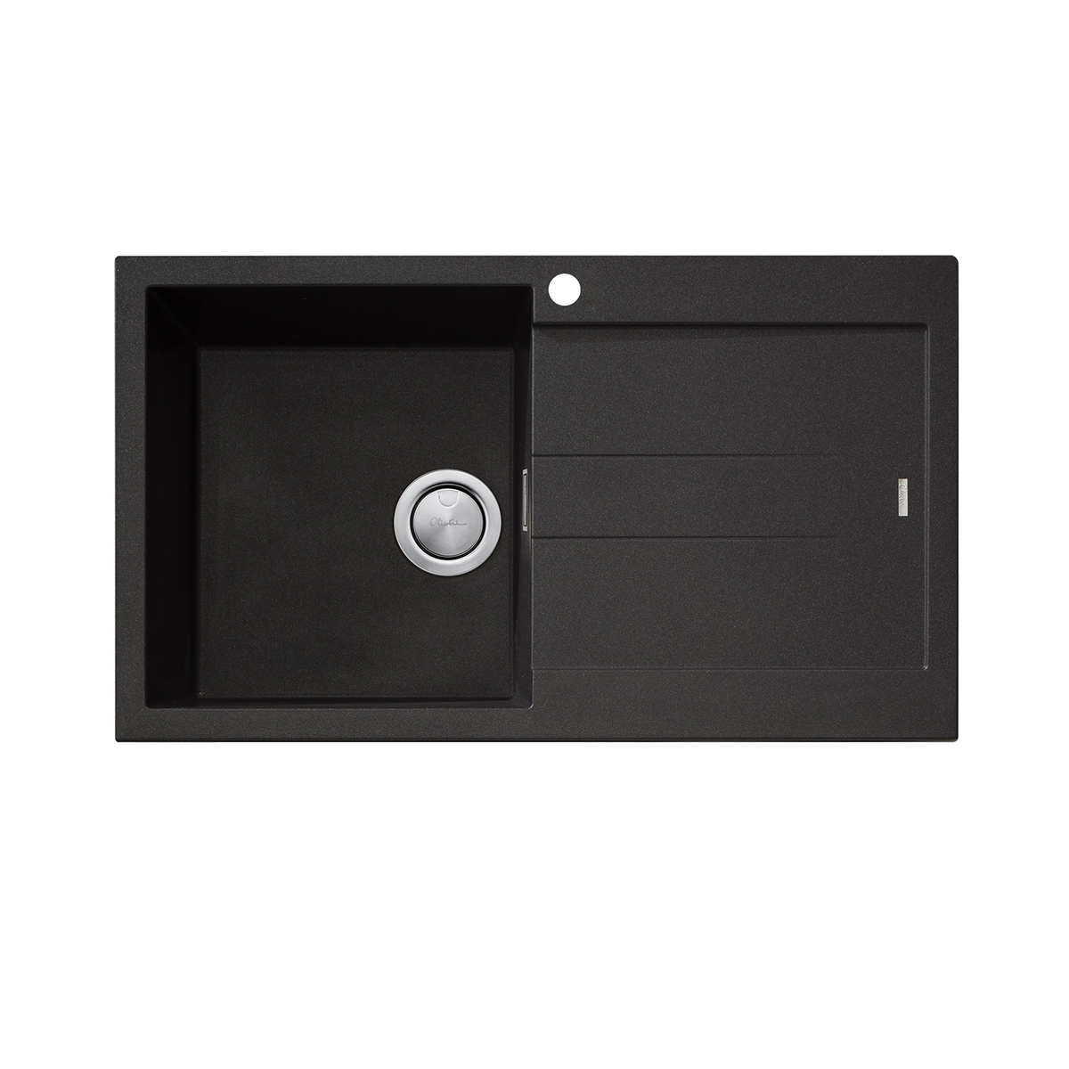 Santorini Single Bowl Topmount Sink With Drainer Left Hand Bowl in Black