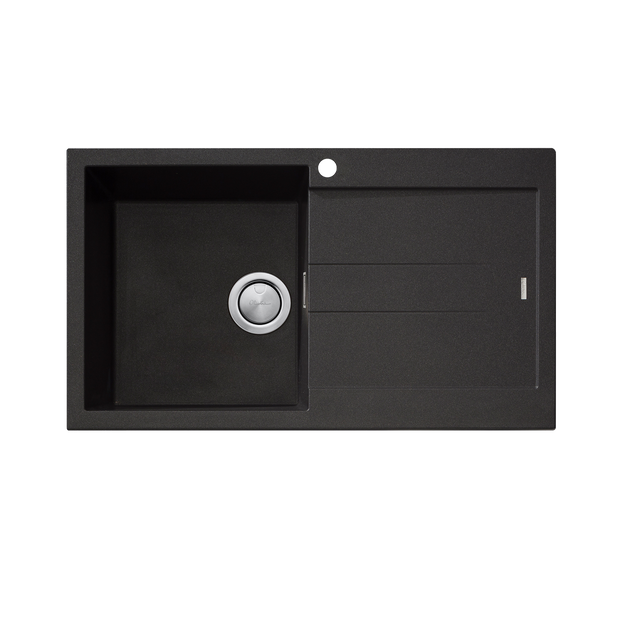 Santorini Single Bowl Topmount Sink With Drainer Left Hand Bowl in Black