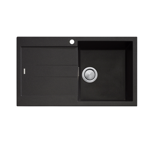 Santorini Single Bowl Topmount Sink With Drainer Right Hand Bowl in Black