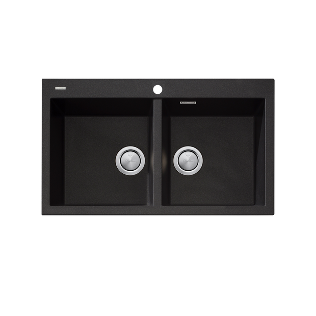 Santorini Double Bowl Topmount Sink in Black