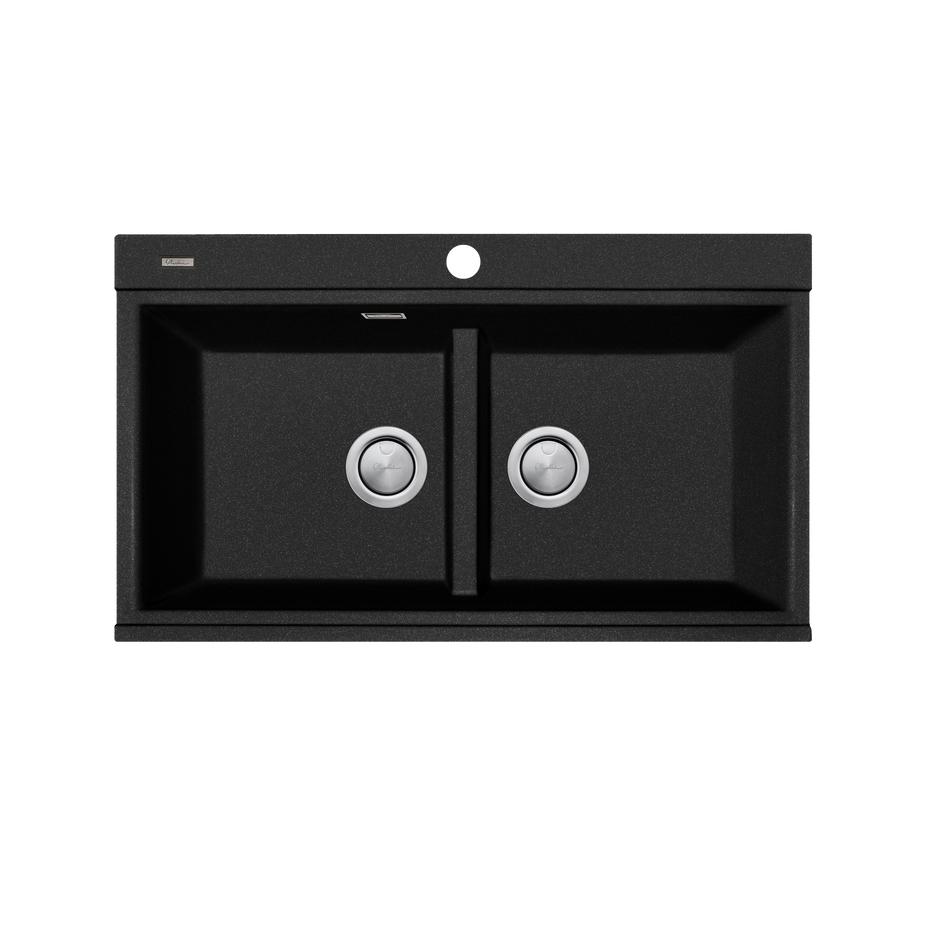 Santorini Black Double Bowl Topmount Sink With Glass Top view 2