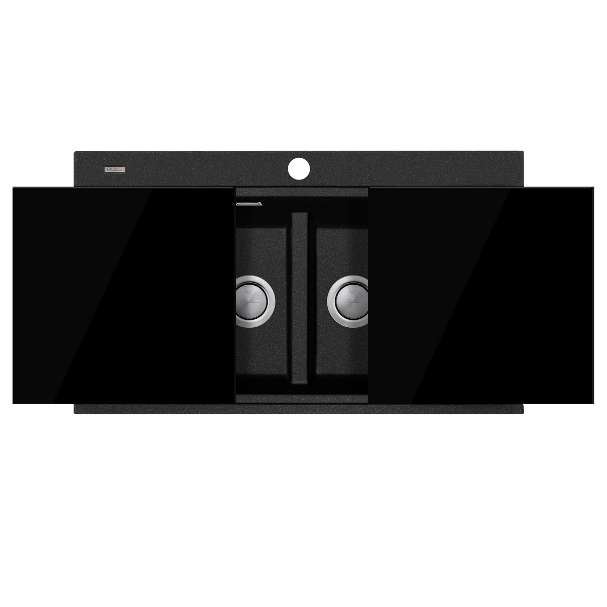 Santorini Black Double Bowl Topmount Sink With Glass Top