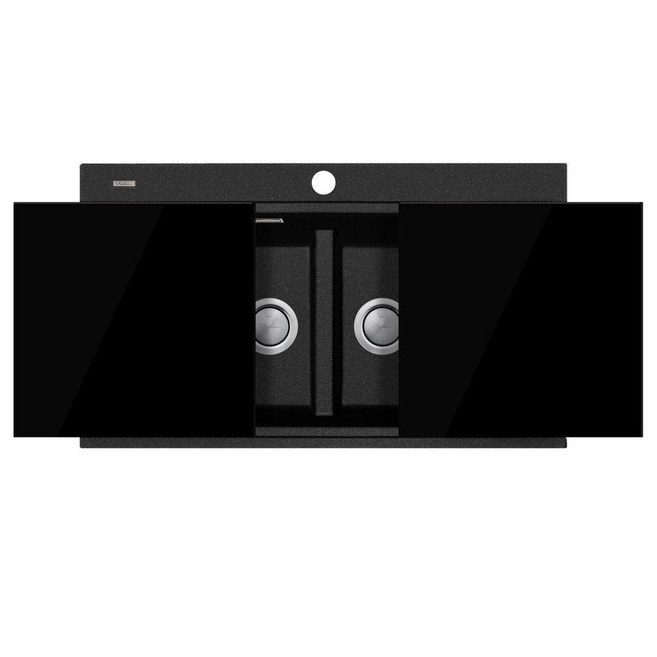 Santorini Black Double Bowl Topmount Sink With Glass Top