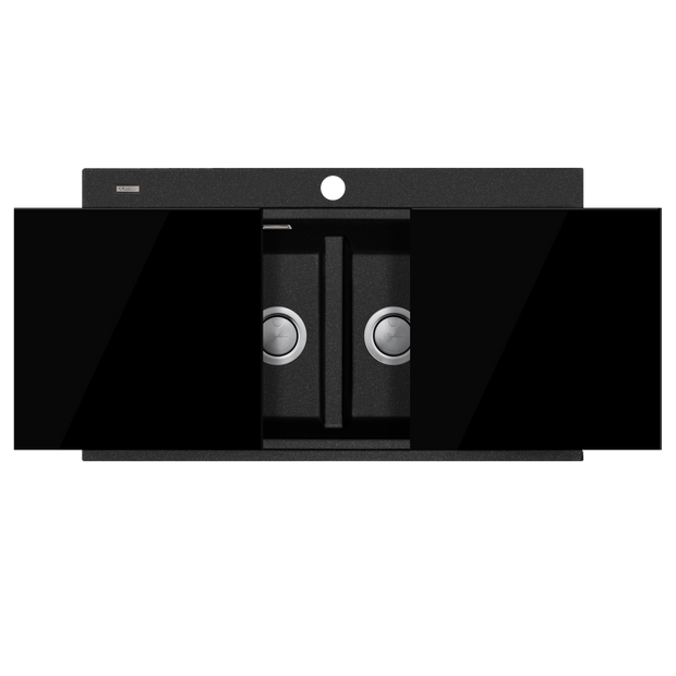 Santorini Black Double Bowl Topmount Sink With Glass Top