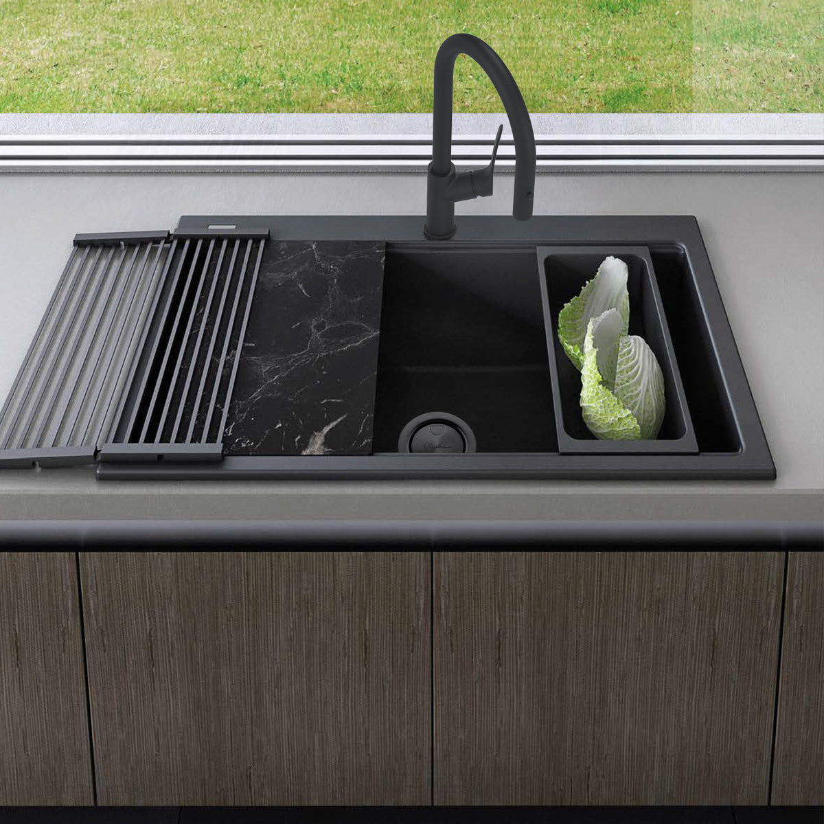Santorini Topmount Workstation Sink in Black view 2