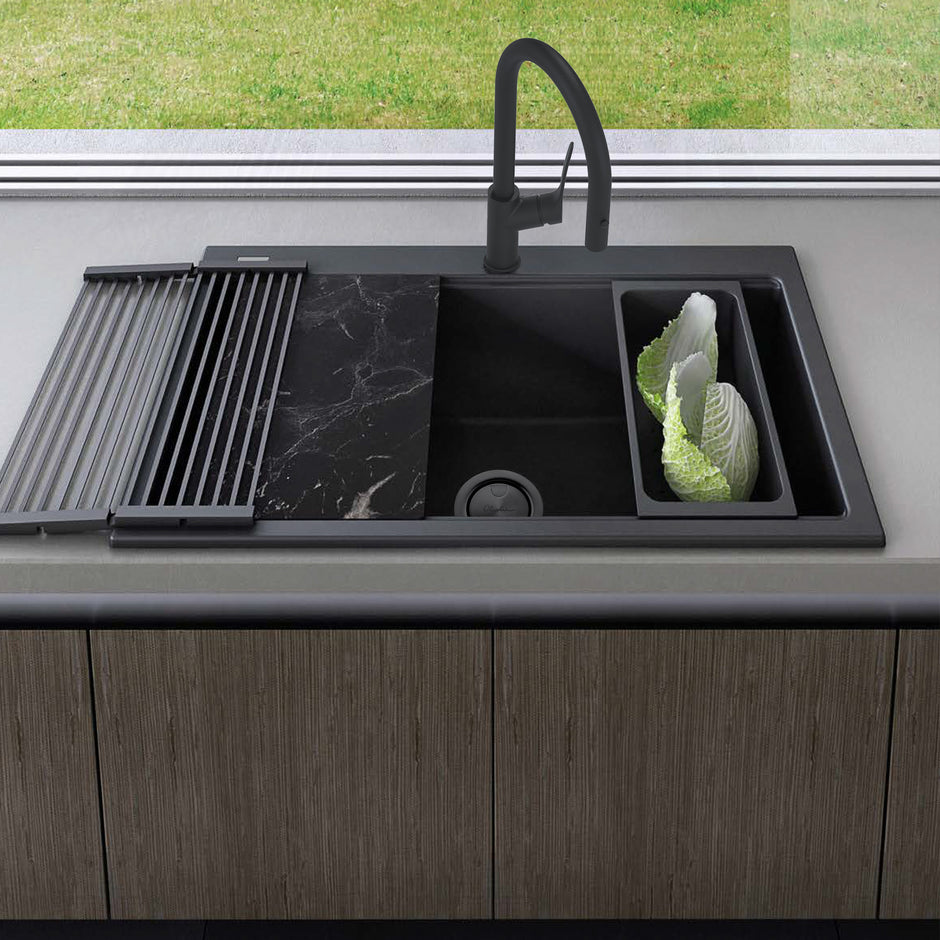 Santorini Topmount Workstation Sink in Black view 2