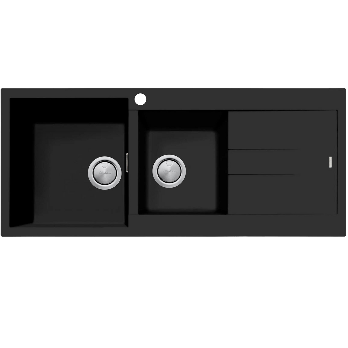 Santorini 1 and 3/4 Bowl Topmount Sink With Drainer Left Hand Bowl in Matte Black