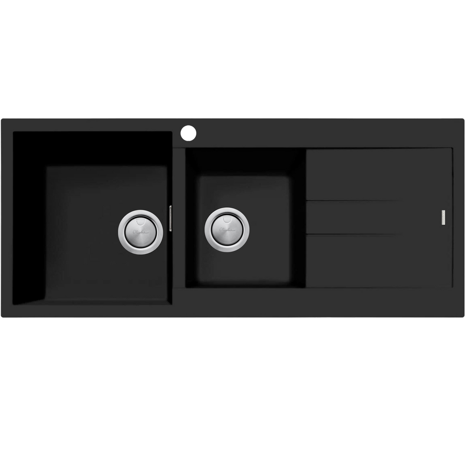 Santorini 1 and 3/4 Bowl Topmount Sink With Drainer Left Hand Bowl in Matte Black