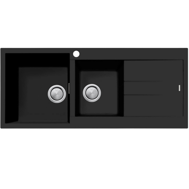 Santorini 1 and 3/4 Bowl Topmount Sink With Drainer Left Hand Bowl in Matte Black