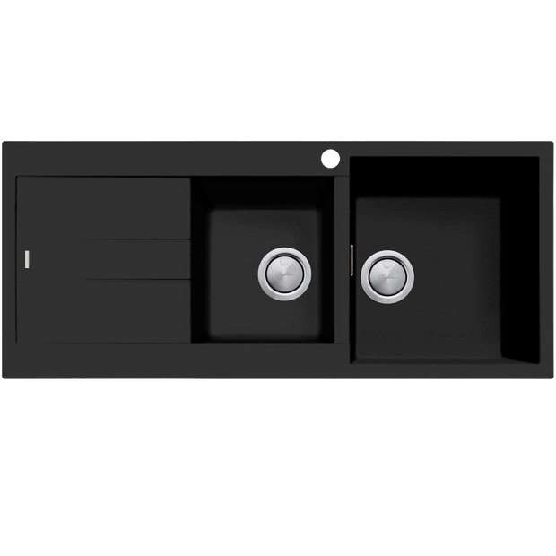 Santorini 1 and 3/4 Bowl Topmount Sink With Drainer Right Hand Bowl in Matte Black