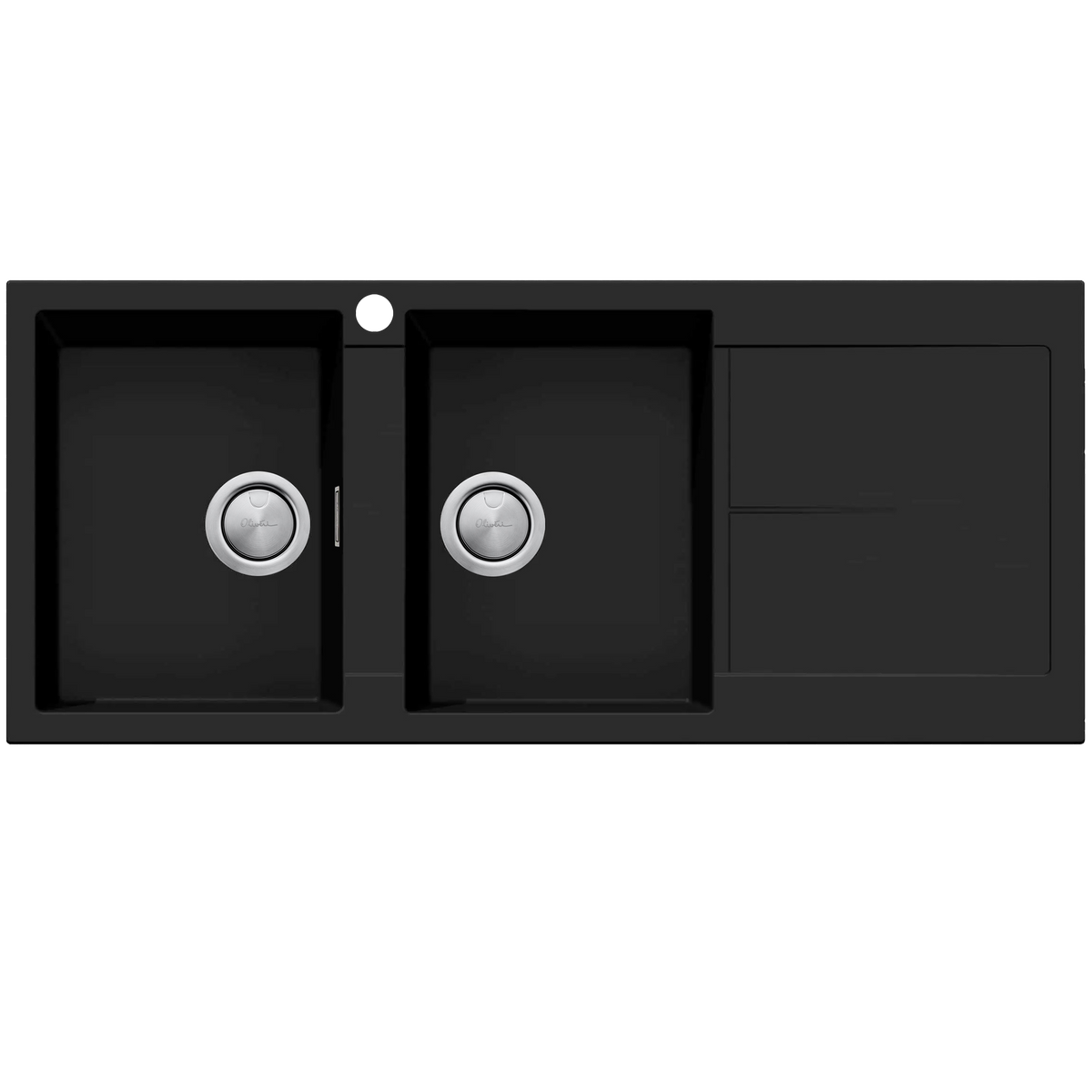 Santorini Double Bowl Topmount Sink With Drainer Left Hand Bowl in Matte Black
