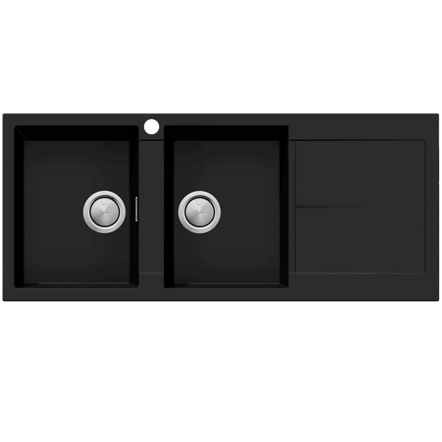 Santorini Double Bowl Topmount Sink With Drainer Left Hand Bowl in Matte Black