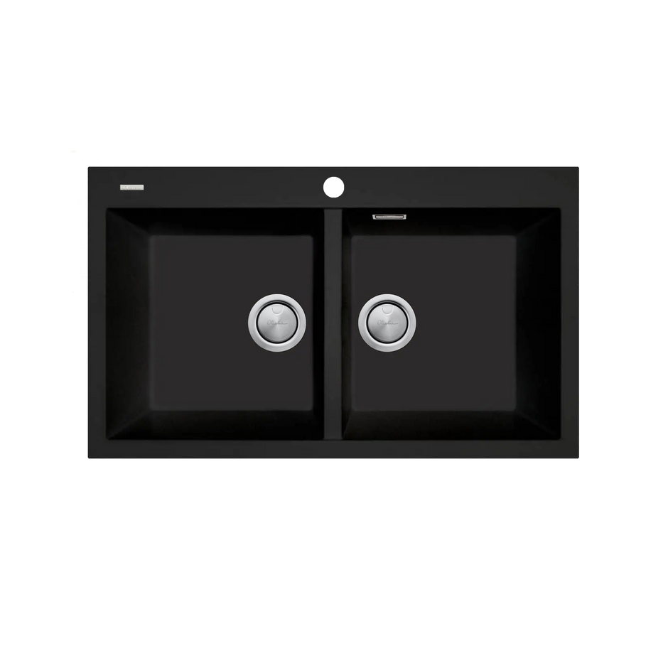 Santorini Double Bowl Topmount Sink in Matte Black