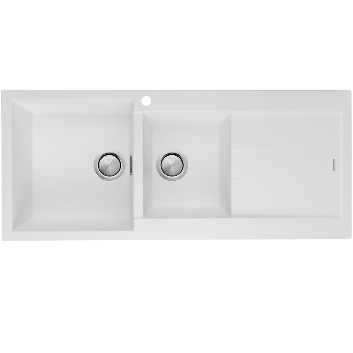 Santorini 1 and 3/4 Bowl Topmount Sink With Drainer Left Hand Bowl in White