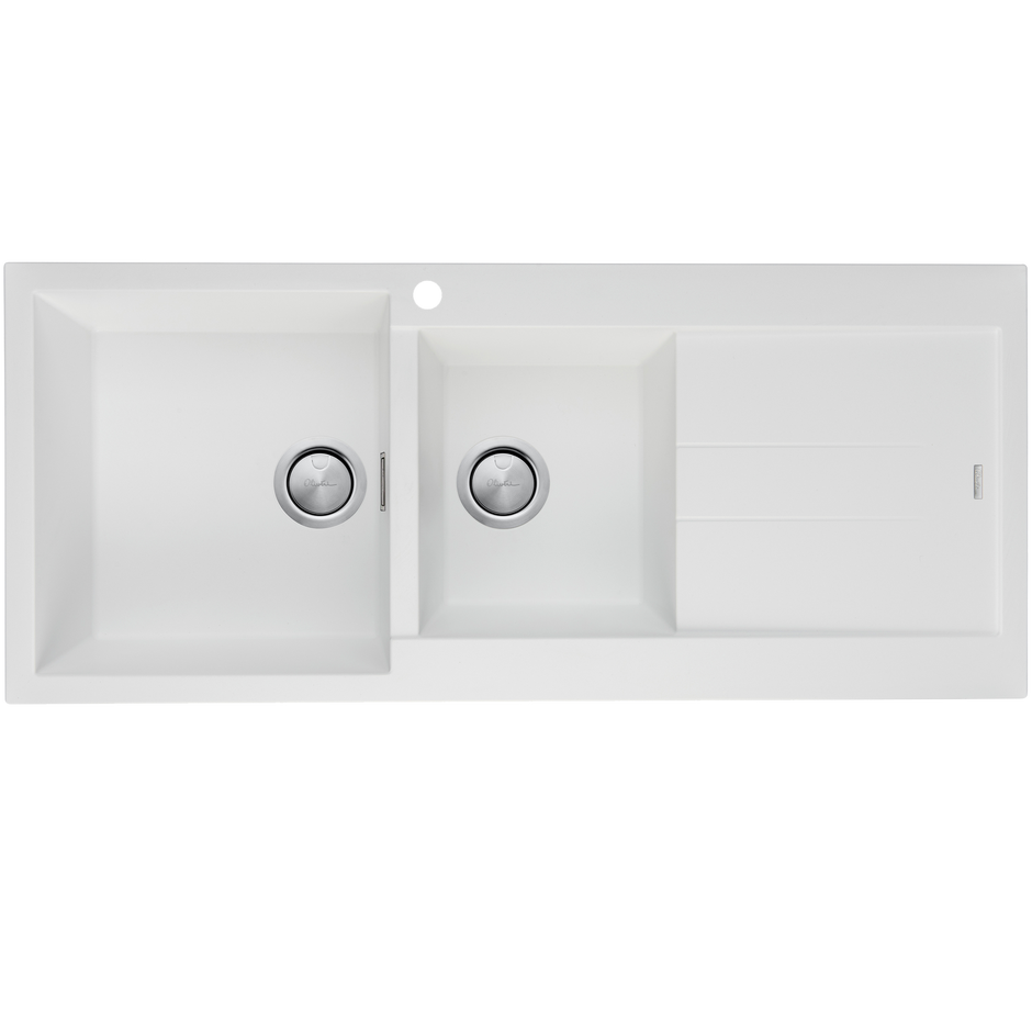 Santorini 1 and 3/4 Bowl Topmount Sink With Drainer Left Hand Bowl in White