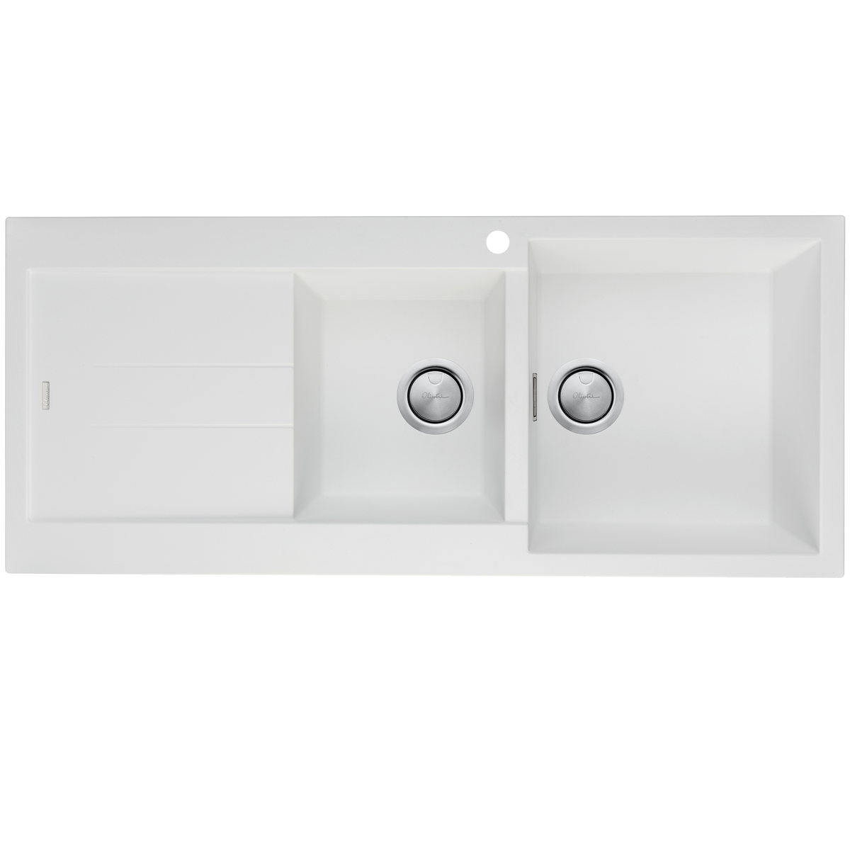 Santorini 1 and 3/4 Bowl Topmount Sink With Drainer Right Hand Bowl in White