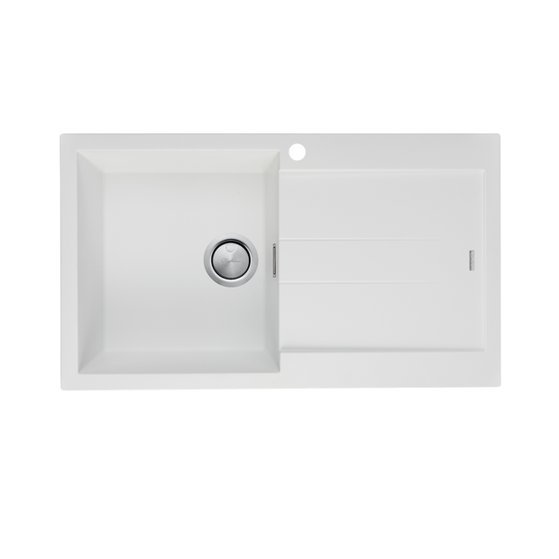 Santorini Single Bowl Topmount Sink With Drainer Left Hand Bowl in White