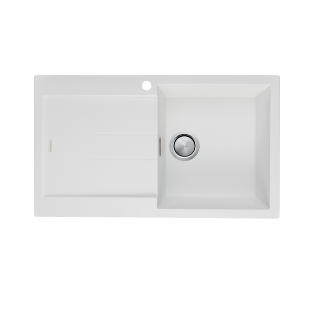 Santorini Single Bowl Topmount Sink With Drainer Right Hand Bowl in White