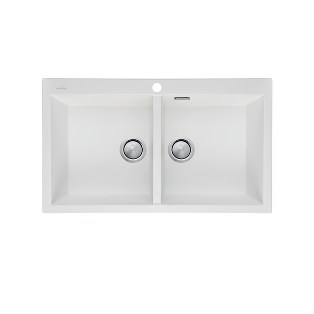 Santorini Double Bowl Topmount Sink in White