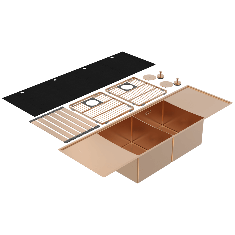 Boutique Lugano Double Bowl and Double Drainer Artisan Copper