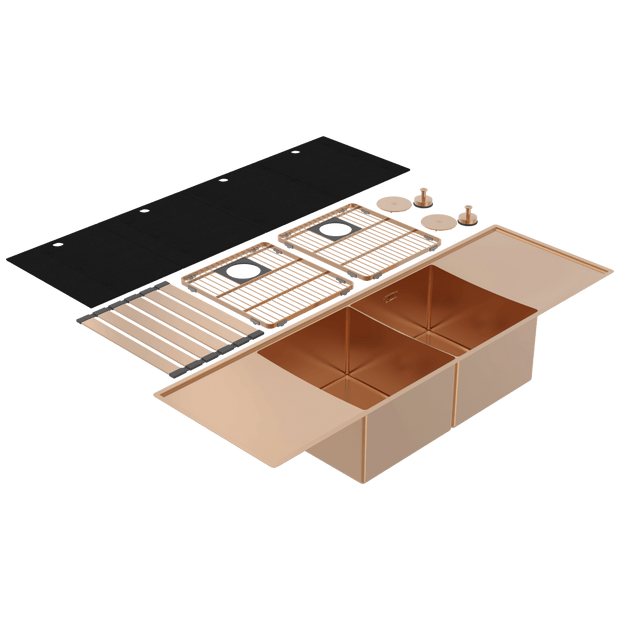 Boutique Lugano Double Bowl and Double Drainer Artisan Copper