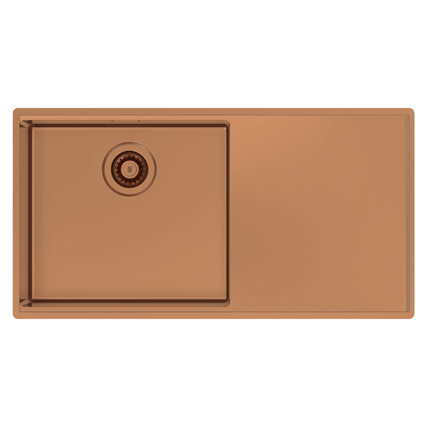 Boutique Lugano Single Bowl and Drainer Left Hand Bowl Artisan Copper