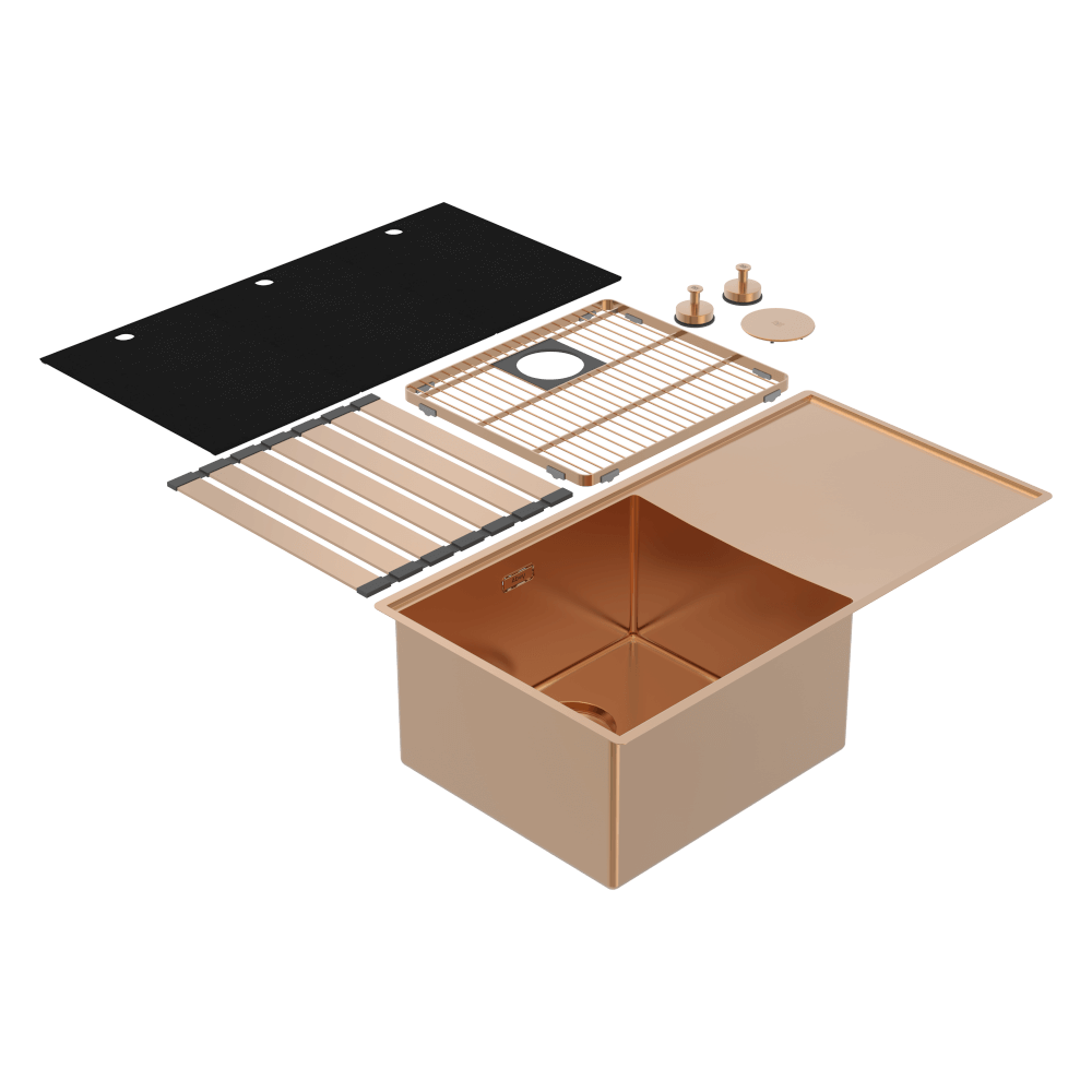 Boutique Lugano Single Bowl and Drainer Left Hand Bowl Artisan Copper