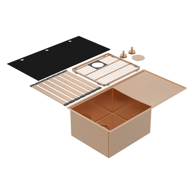 Boutique Lugano Single Bowl and Drainer Left Hand Bowl Artisan Copper