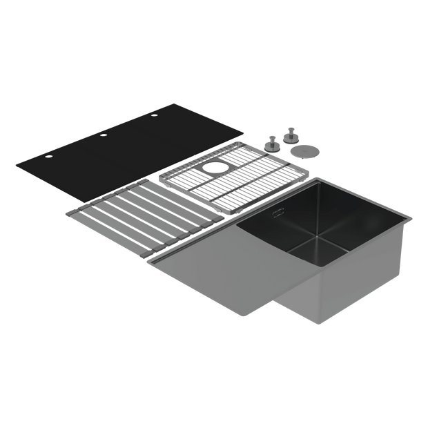 Boutique Lugano Single Bowl and Drainer Right Hand Bowl Black Pearl