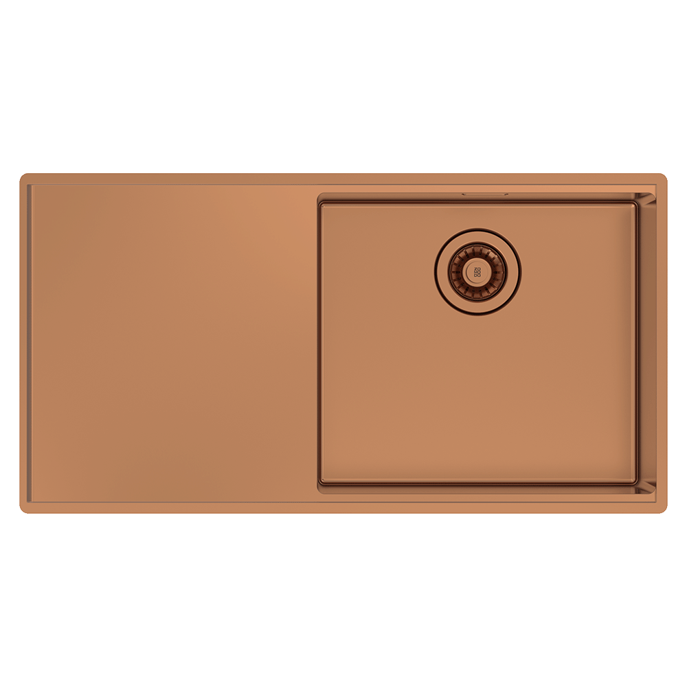 Boutique Lugano Single Bowl and Drainer Right Hand Bowl Artisan Copper