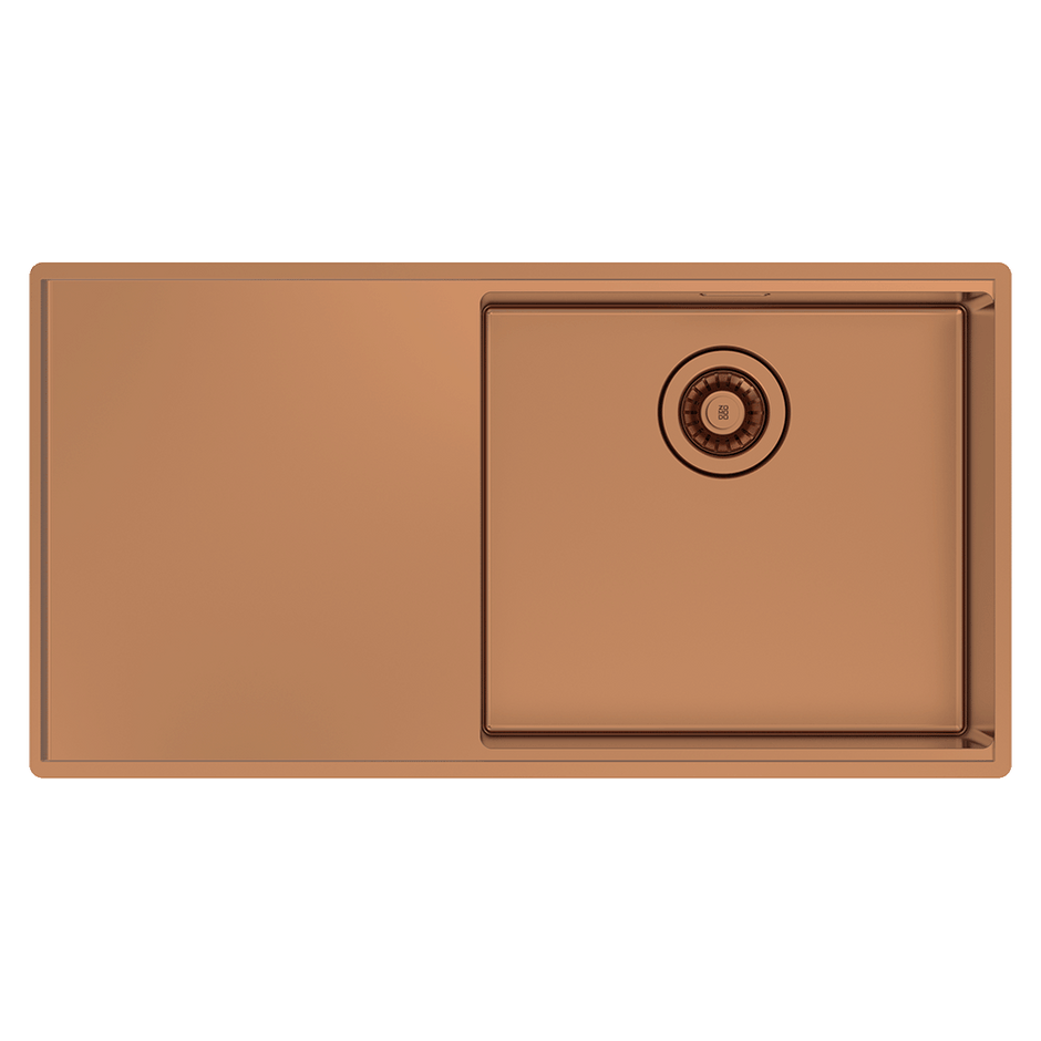 Boutique Lugano Single Bowl and Drainer Right Hand Bowl Artisan Copper