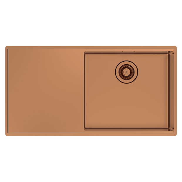 Boutique Lugano Single Bowl and Drainer Right Hand Bowl Artisan Copper