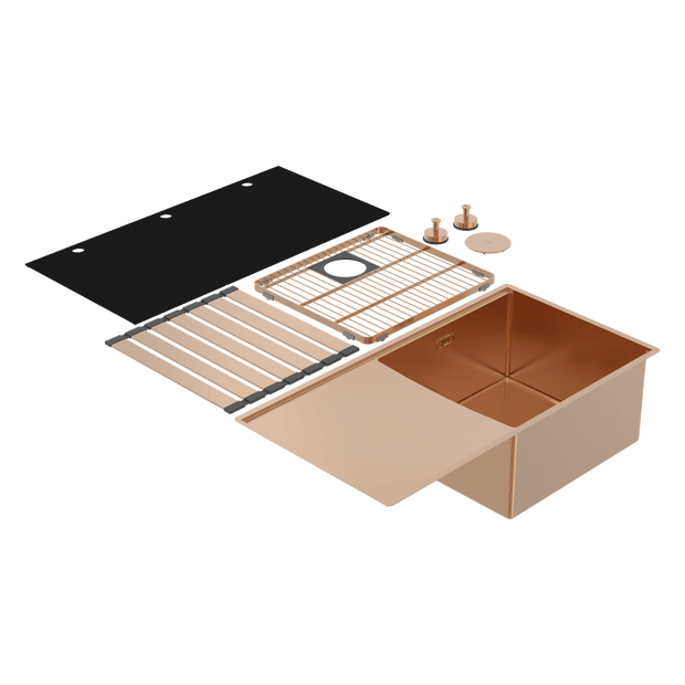 Boutique Lugano Single Bowl and Drainer Right Hand Bowl Artisan Copper