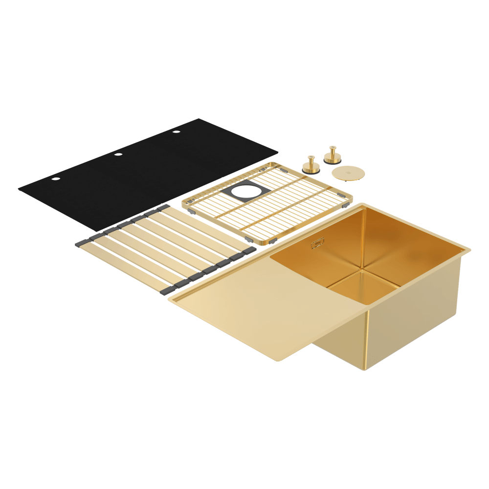 Boutique Lugano Single Bowl and Drainer Right Hand Bowl Eureka Gold