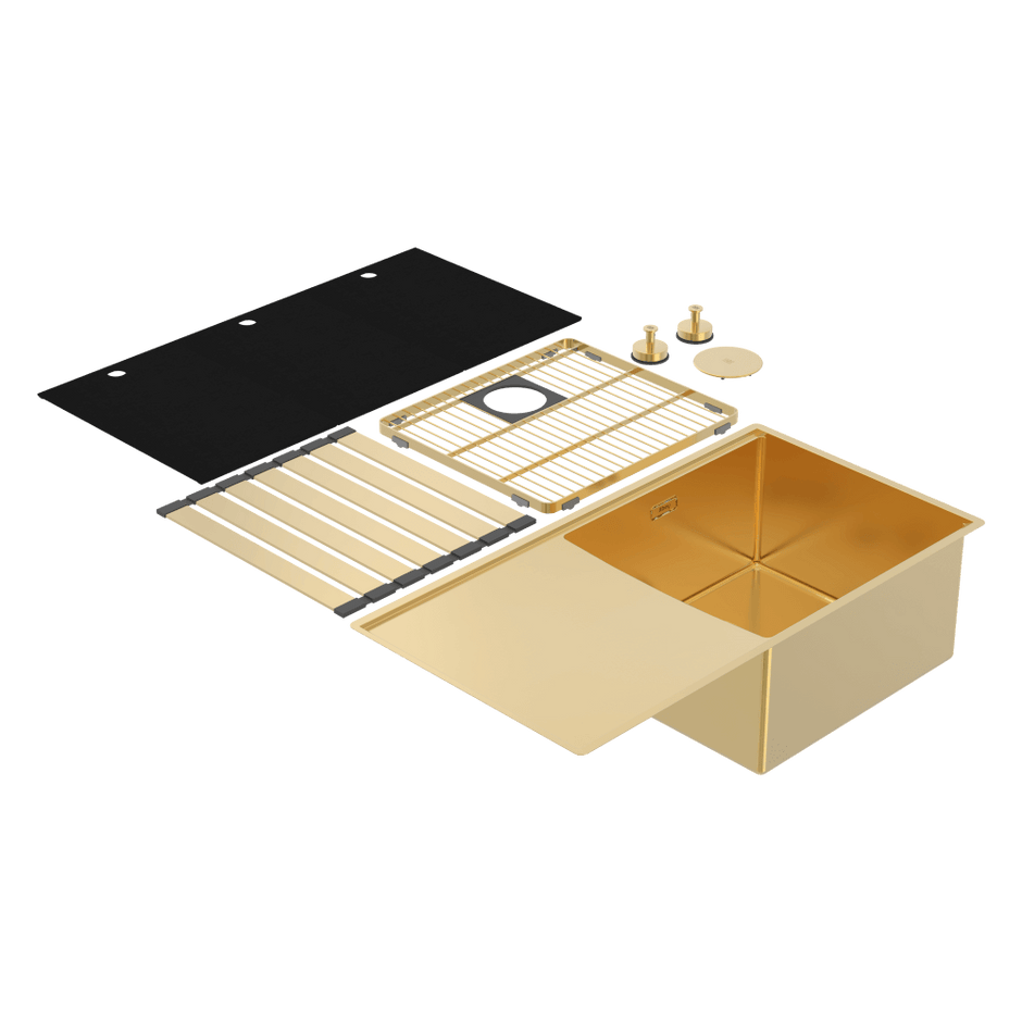Boutique Lugano Single Bowl and Drainer Right Hand Bowl Eureka Gold