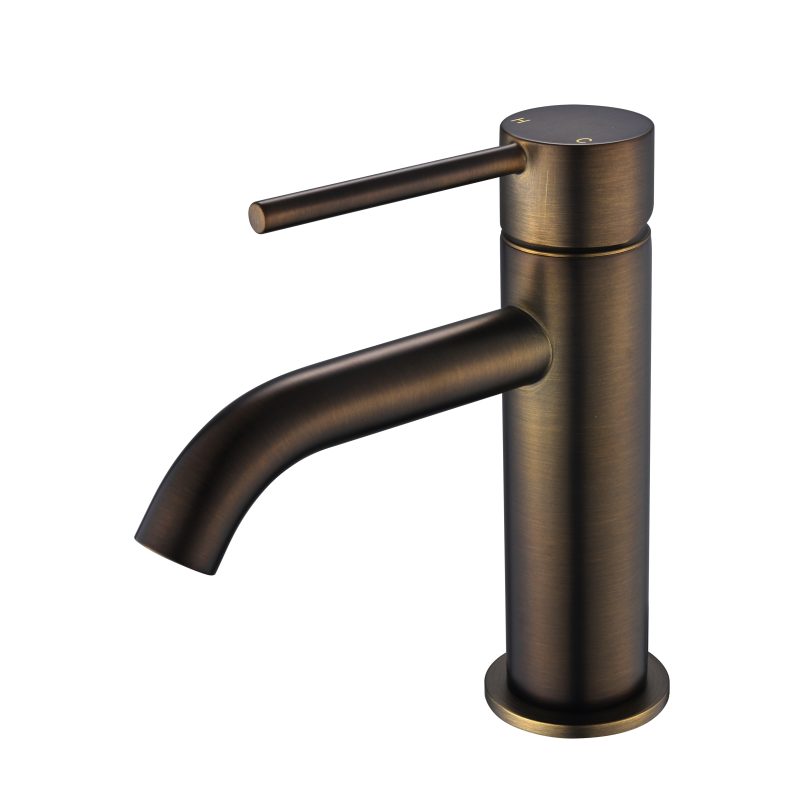 Star Mini Basin Mixer Curved Spout - antique-brass