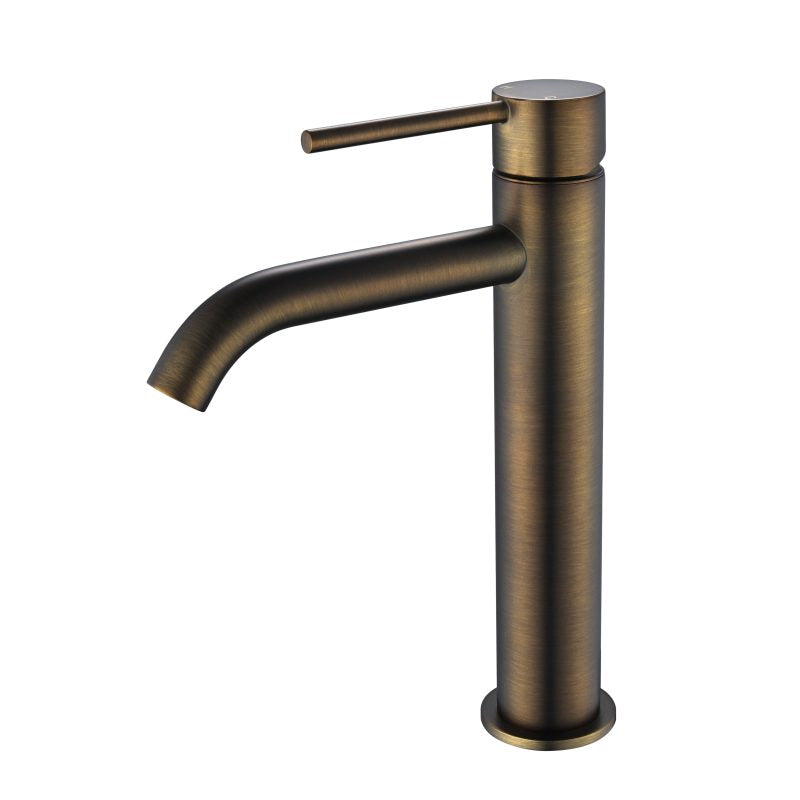 Star Mini Mid-Rise Basin Mixer Curved Spout - antique-brass