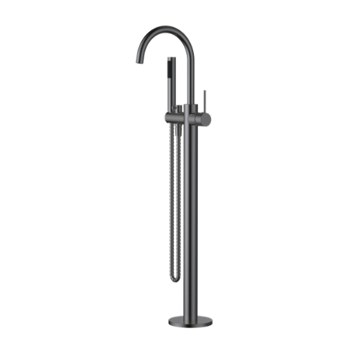 Star Mini Freestanding Bath Mixer With Hand Shower - gun-metal