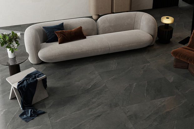 Saint Macoux Antrax Limestone Look Porcelain Tiles in a room setting