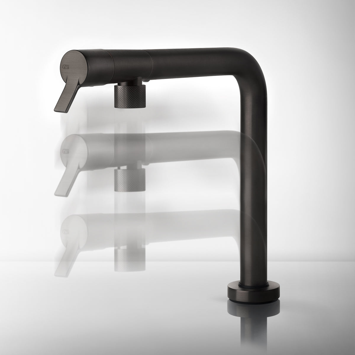 Gessi Su and Gi Retractable Spout Right Angle Mixer in a styled room