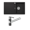 Schock Typos Single Bowl with Right Hand Drainer 1TH and 400710B Pull Out Kitchen Mixer Onyx