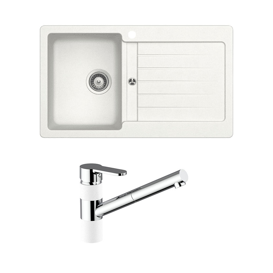 Schock Typos Single Bowl with Drainer and 400710A Pull Out Kitchen Mixer Alpina