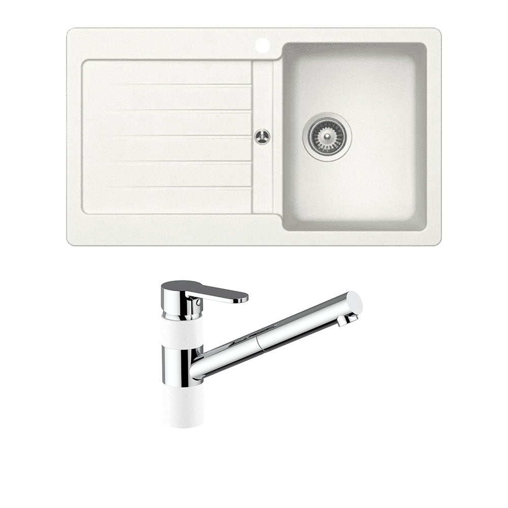 Schock Typos Single Bowl with Drainer and 400710A Pull Out Kitchen Mixer Alpina