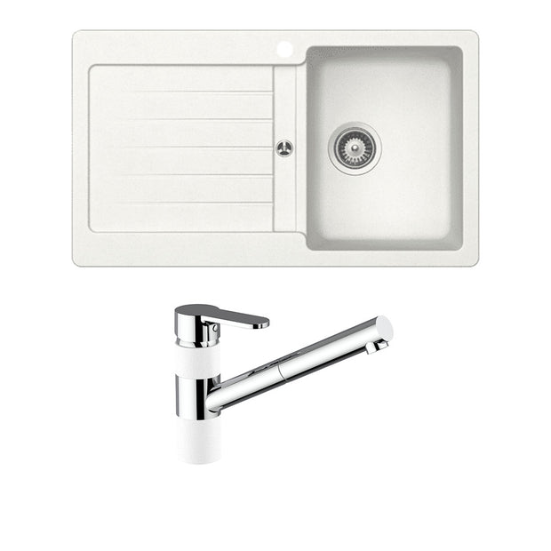 Schock Typos Single Bowl with Drainer and 400710A Pull Out Kitchen Mixer Alpina