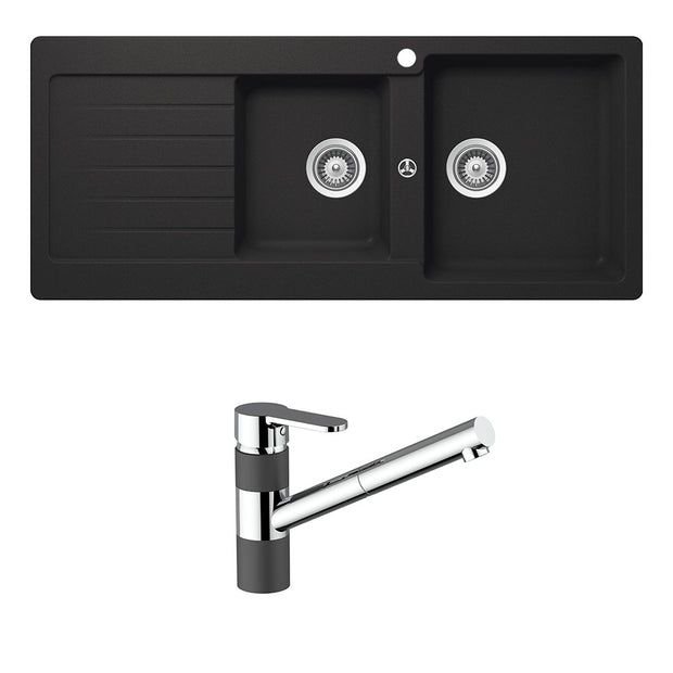 Schock Typos 1 and 3/4 Bowl with Right Hand Drainer 1TH and 400710B Kitchen Mixer Onyx